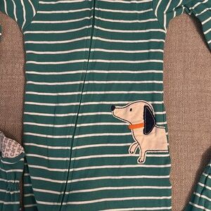 Green Striped Kids One Piece with Dog Design